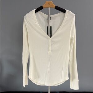 Wild Fable Cream Long Sleeve Henley Top